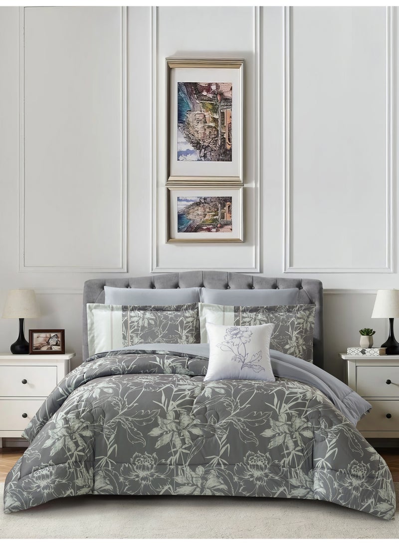 Donetella Bedding Comforter Set, King Size Fits 200x200 cm - 6-Pcs Digital Print Quilted Bed Set, Microfiber Fabric - 1 Comforter, 1 Fitted Sheet, 2 Pillow Shams, 2 Pillowcases - Image 1