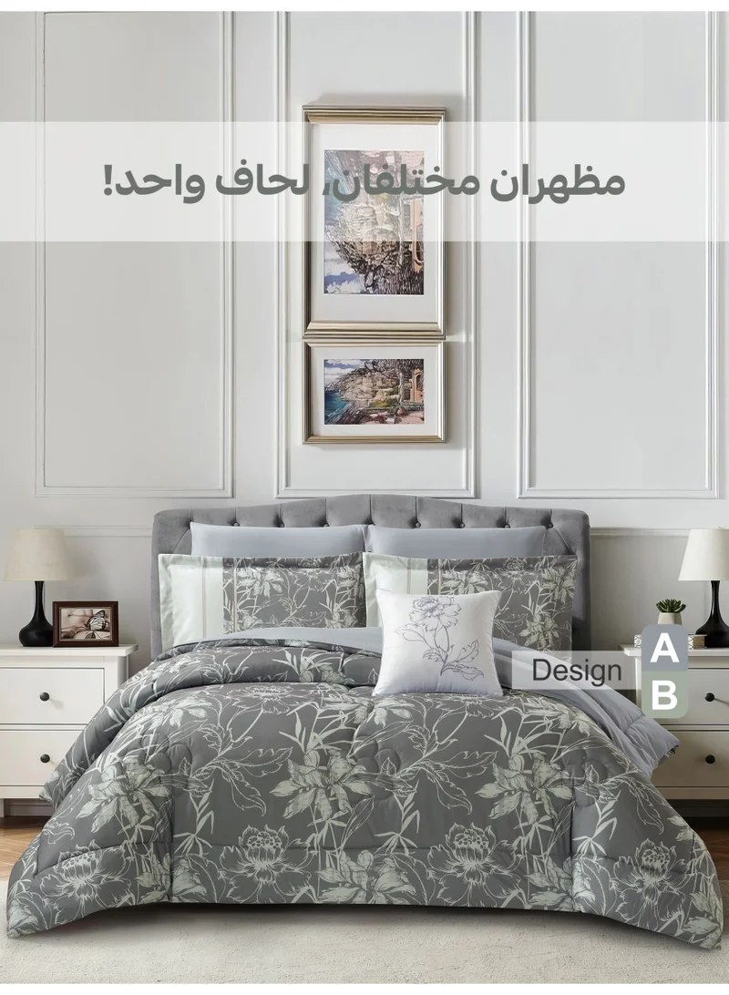 Donetella Bedding Comforter Set, King Size Fits 200x200 cm - 6-Pcs Digital Print Quilted Bed Set, Microfiber Fabric - 1 Comforter, 1 Fitted Sheet, 2 Pillow Shams, 2 Pillowcases