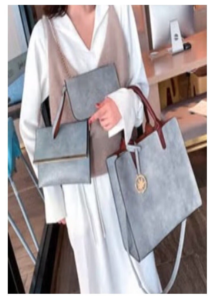 ALAS EV TEKSTIL طقم حقائب بتصميم كلاسيكي باللون الرمادي مكون من 3 قطع - Image 3