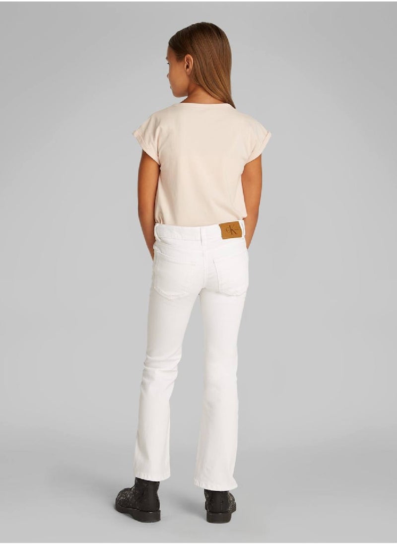 Calvin Klein Jeans - Girls' Mid Rise Bootcut Flared Jeans - Cotton, White - Image 1