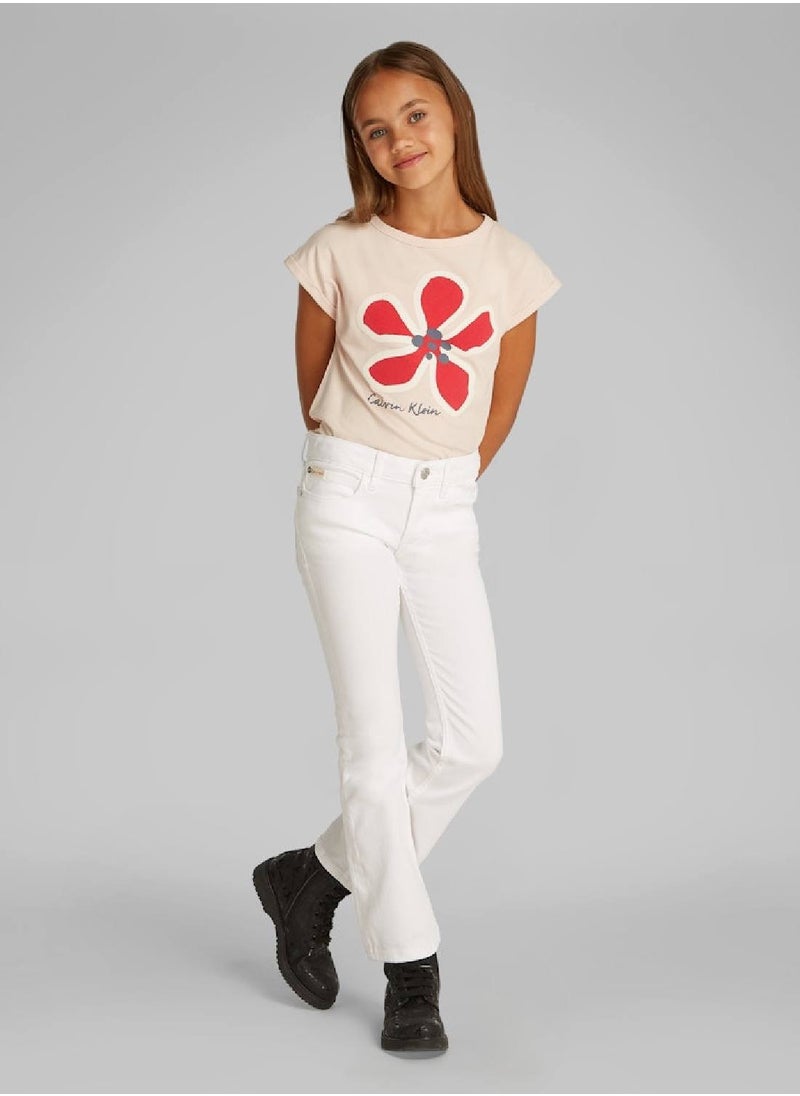 Calvin Klein Jeans - Girls' Mid Rise Bootcut Flared Jeans - Cotton, White - Image 1