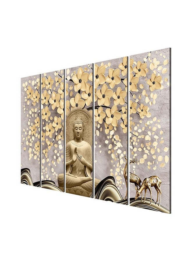 999STORE 5 panel wall painting wall frames wall hanging lord buddha painting with frame Blessing Golden Color with flowers nature (MDF_Size_76x130 cms_color_Golden) S5Frames0494 - Image 3