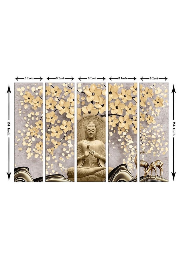 999STORE 5 panel wall painting wall frames wall hanging lord buddha painting with frame Blessing Golden Color with flowers nature (MDF_Size_76x130 cms_color_Golden) S5Frames0494 - Image 5