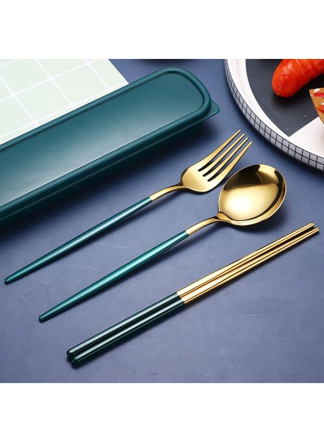 JZS Travel Cutlery Set, Portable Travel Utensils Set with Case Stainless Steel Silverware Sets Include Fork and Spoon Reusable Flatware Sets for Lunch Box and Camping(Green) - Image 5