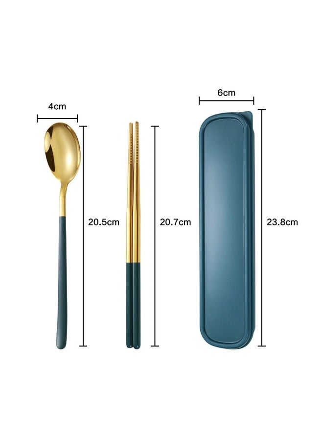 JZS Travel Cutlery Set, Portable Travel Utensils Set with Case Stainless Steel Silverware Sets Include Fork and Spoon Reusable Flatware Sets for Lunch Box and Camping(Green) - Image 2