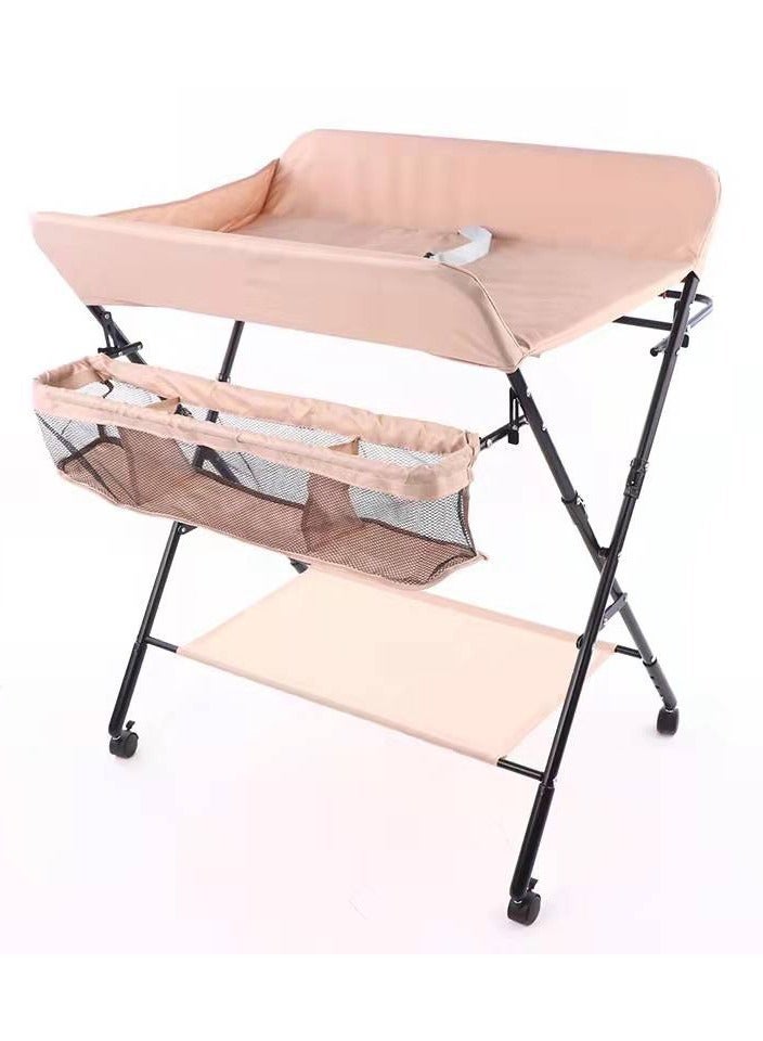 Baby Changing Table,Foldable, Portable,With Wheels, Height Can Be Adjusted In Three Steps,Waterproof Diaper Changing Table Pad Topper - Image 1