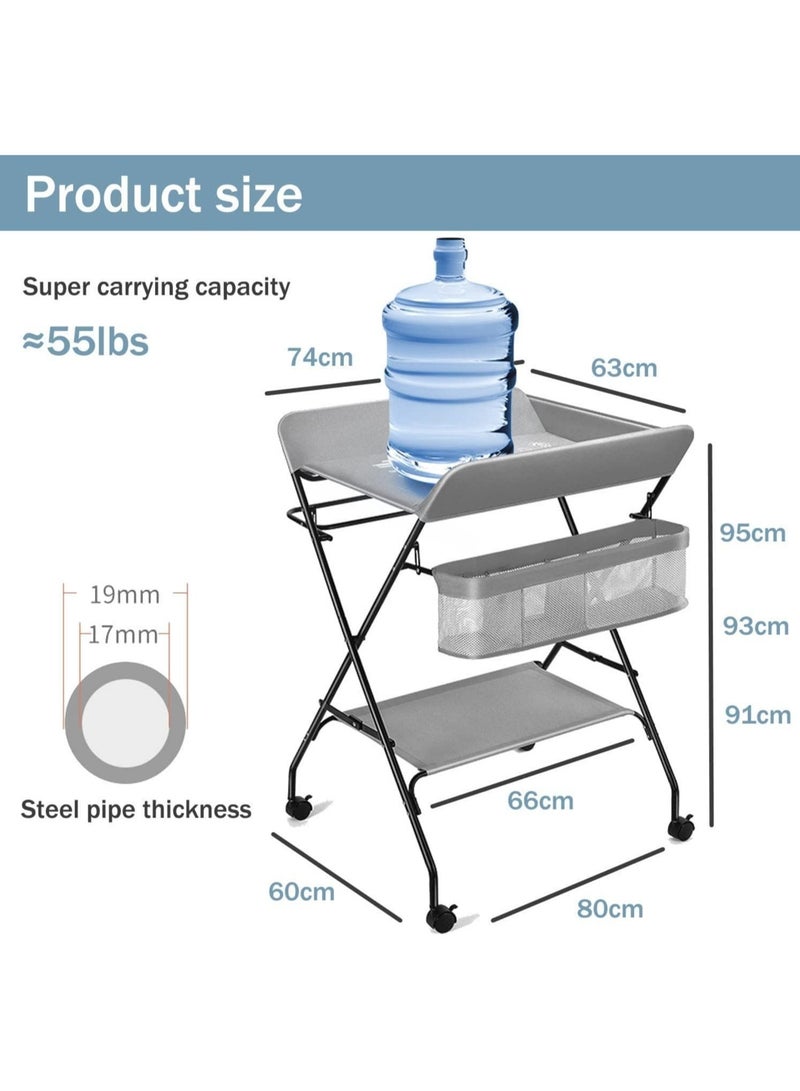 Baby Changing Table,Foldable, Portable,With Wheels, Height Can Be Adjusted In Three Steps,Waterproof Diaper Changing Table Pad Topper - Image 5