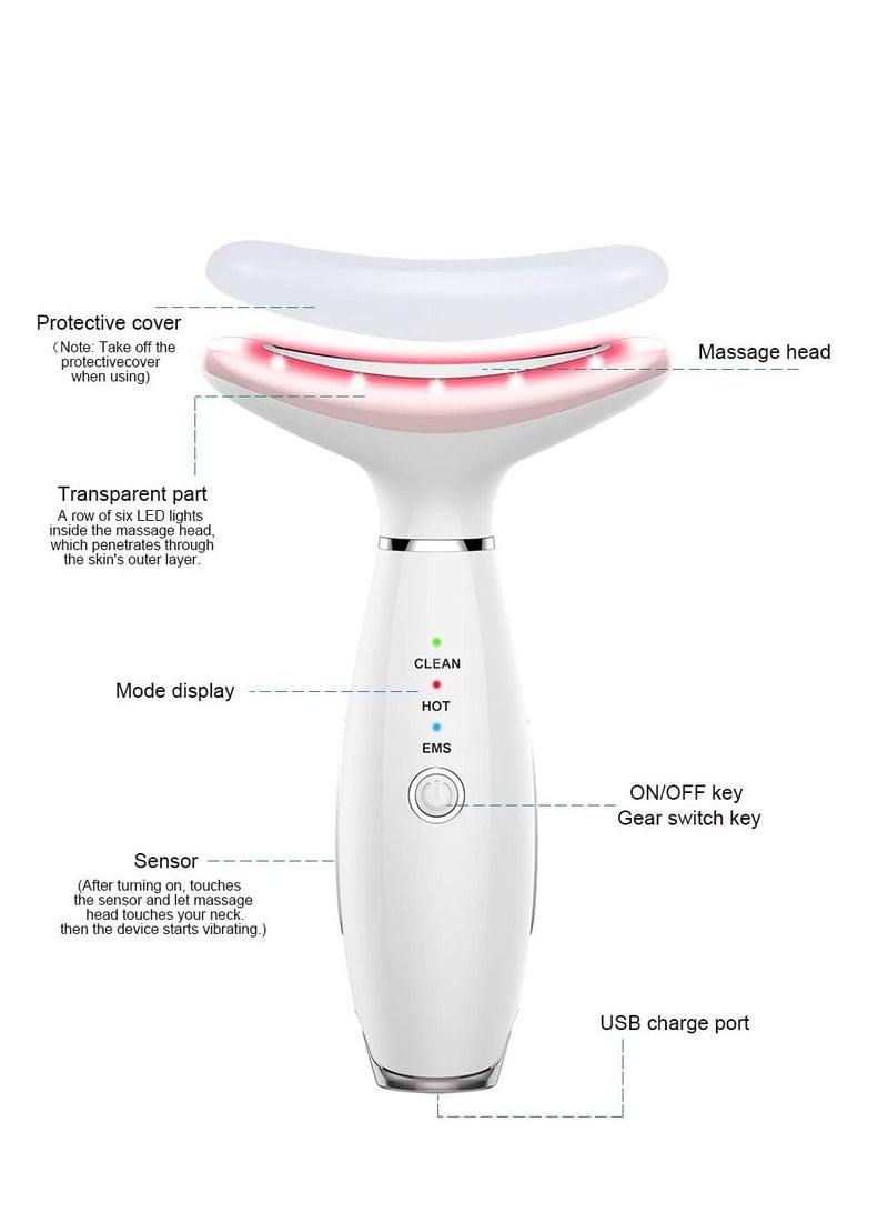 SYOSI Skin Rejuvenation Beauty Device for Face and Neck Based Lift on Triple Action LED, Thermal, Vibration Technologies Lifts Tightens Sagging a Radiant Appearance (White) - Image 4