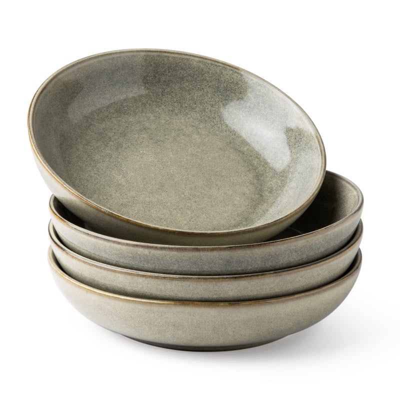 AmorArc 8.5'' Large Pasta Bowls, 36oz Stoneware Wide Serving Bowls Set of 4 for Kitchen for Salad,Fruit,Oatmeal, Microwave Safe, Reactive Glaze - Image 1
