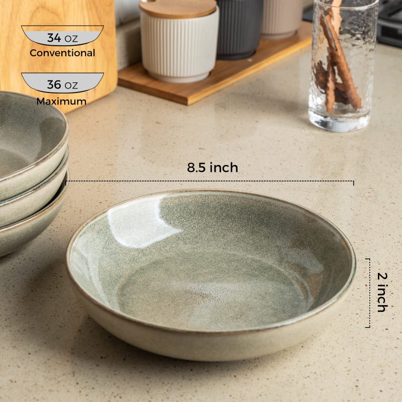 AmorArc 8.5'' Large Pasta Bowls, 36oz Stoneware Wide Serving Bowls Set of 4 for Kitchen for Salad,Fruit,Oatmeal, Microwave Safe, Reactive Glaze - Image 2