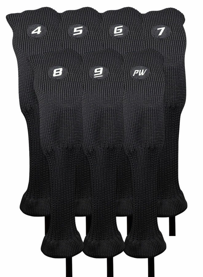 Majek All Hybrid Head Cover Golf Club Black Sleek Tight Fit Headcover Set 4-PW Acrylic Head Covers 4 5 6 7 8 9 PW Easy to See Large White Embroidered Numbers - Image 1
