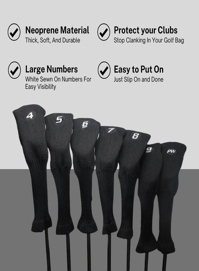 Majek All Hybrid Head Cover Golf Club Black Sleek Tight Fit Headcover Set 4-PW Acrylic Head Covers 4 5 6 7 8 9 PW Easy to See Large White Embroidered Numbers - Image 5