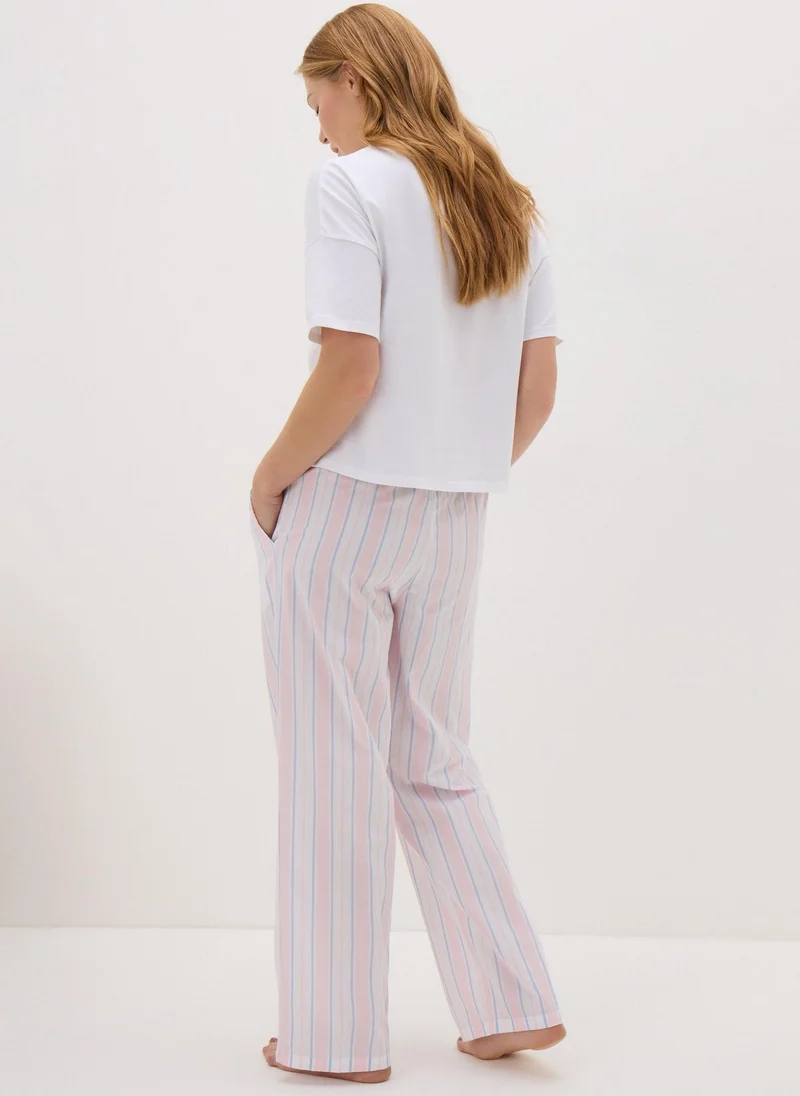 Matalan Pink T-Shirt & Stripe Bottoms Pyjama Set