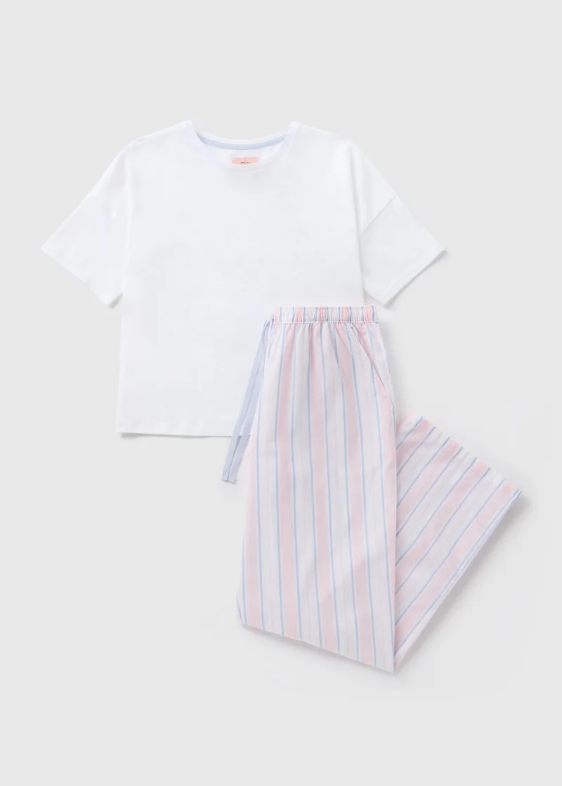Matalan Pink T-Shirt & Stripe Bottoms Pyjama Set