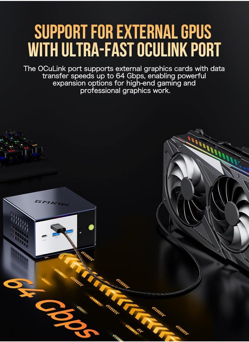 GMKtec AI Mini PC AMD Ryzen AI 9 HX-370 Serie(5.1GHz) Desktop Ultracompact Mini PC Gaming Computers, 32GB LPDDR5X 1TB PCIe 4.0 SSD, Support, Triple Screen 8K Display, WiFi 6 & USB4/Oculink Interface  - Image 5