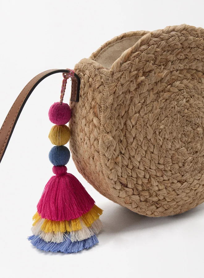 PARFOIS STRAW-EFFECT CROSSBODY BAG WITH PENDANT
