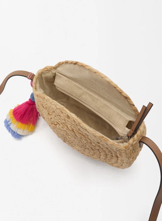 PARFOIS STRAW-EFFECT CROSSBODY BAG WITH PENDANT