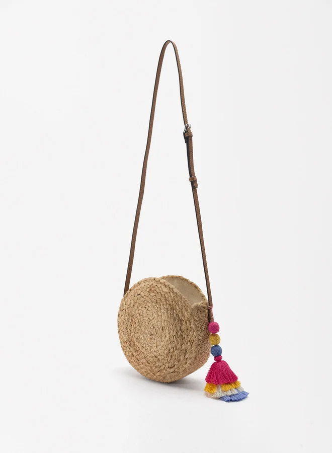 PARFOIS STRAW-EFFECT CROSSBODY BAG WITH PENDANT
