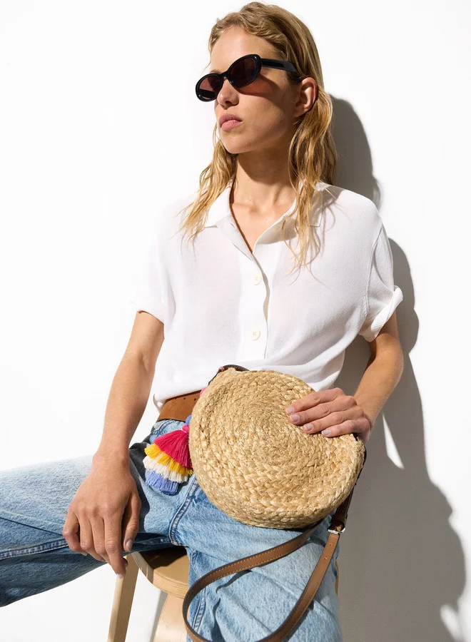 PARFOIS STRAW-EFFECT CROSSBODY BAG WITH PENDANT