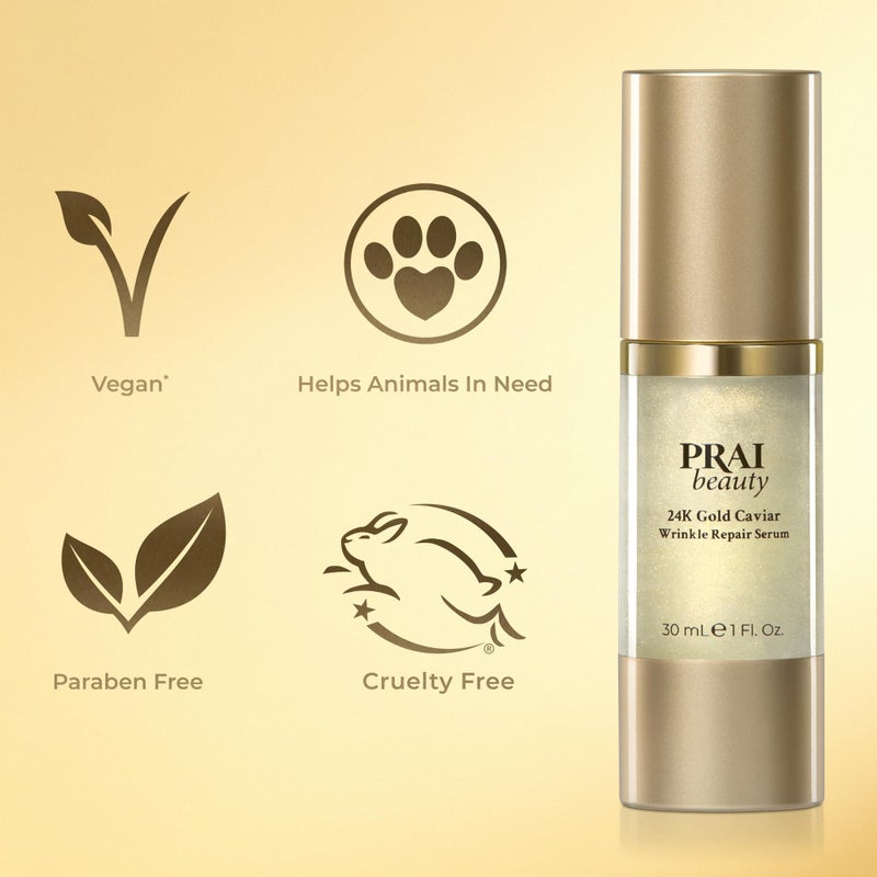 PRAI Beauty 24K Gold Caviar Wrinkle Repair Serum for Face | Anti-Aging Serum with Hyaluronic Acid to Plump and Fill In Wrinkles 3.4 oz - Image 4
