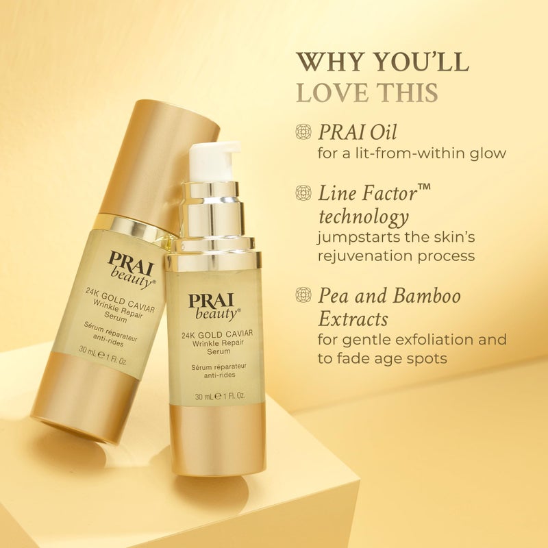 PRAI Beauty 24K Gold Caviar Wrinkle Repair Serum for Face | Anti-Aging Serum with Hyaluronic Acid to Plump and Fill In Wrinkles 3.4 oz - Image 3