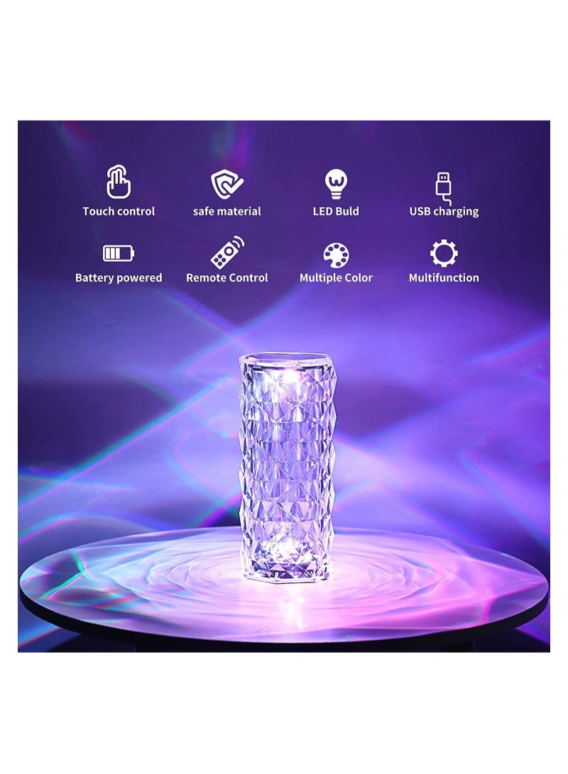ELTRAZONE Crystal Diamond 3D Rose Table Lamp, LED 16 Color changing Night Light with Remote and Touch Control,Built-in Battery USB Rechargeable Desk Lamp for Bedroom,Living room,party, home decor - Image 3