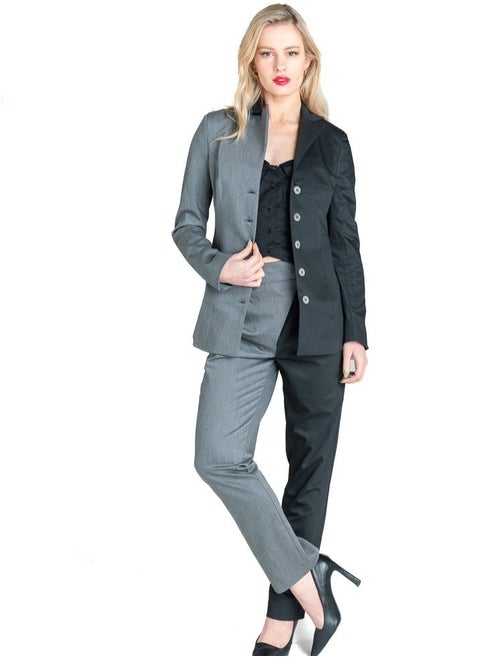 HYDRATION Hold on Suit Lining inside, Block Design Suit with a Dysfunctional Zipper at The Back - Elegant Gabardine Fabric Hold on Suit for Women, Grey & Black, XS