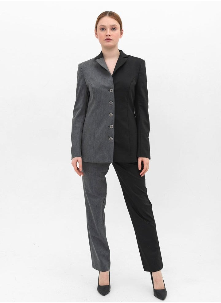 HYDRATION Hold on Suit Lining inside, Block Design Suit with a Dysfunctional Zipper at The Back - Elegant Gabardine Fabric Hold on Suit for Women, Grey & Black, XS