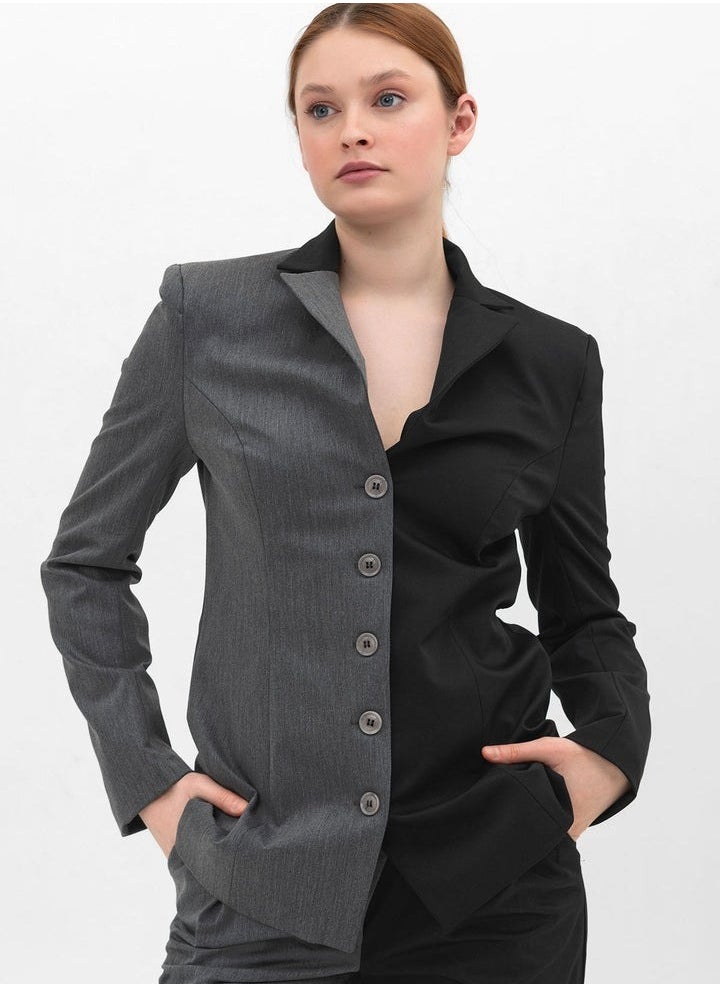 HYDRATION Hold on Suit Lining inside, Block Design Suit with a Dysfunctional Zipper at The Back - Elegant Gabardine Fabric Hold on Suit for Women, Grey & Black, XS