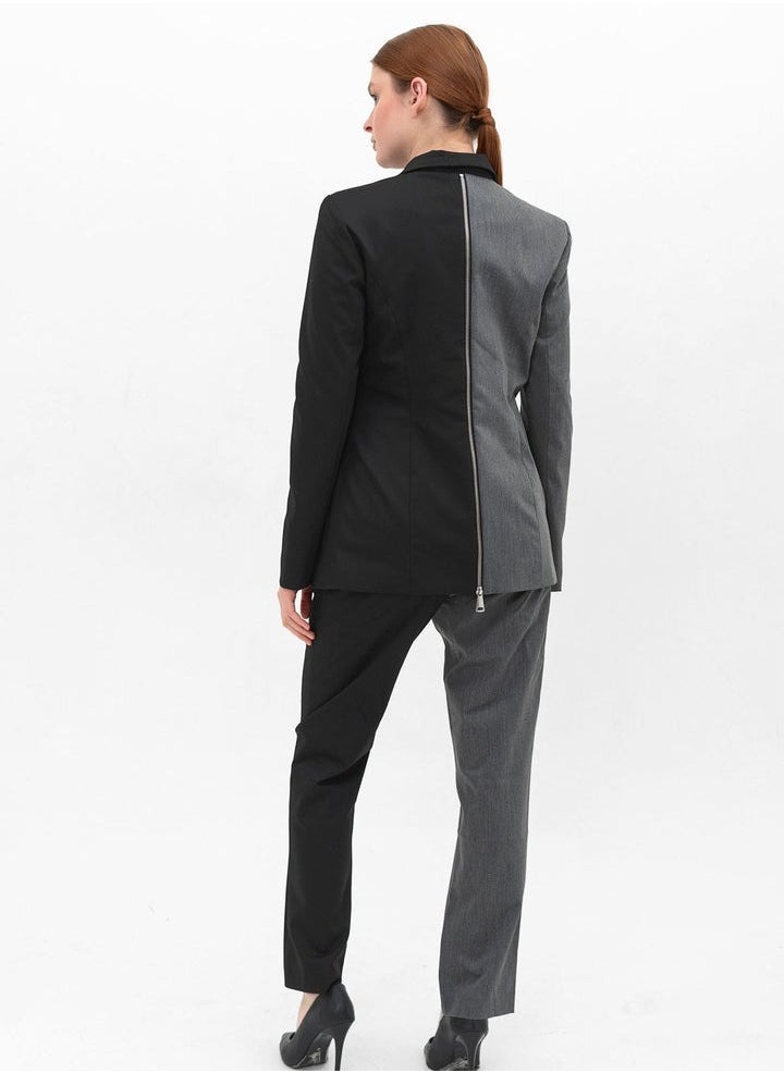 HYDRATION Hold on Suit Lining inside, Block Design Suit with a Dysfunctional Zipper at The Back - Elegant Gabardine Fabric Hold on Suit for Women, Grey & Black, XS