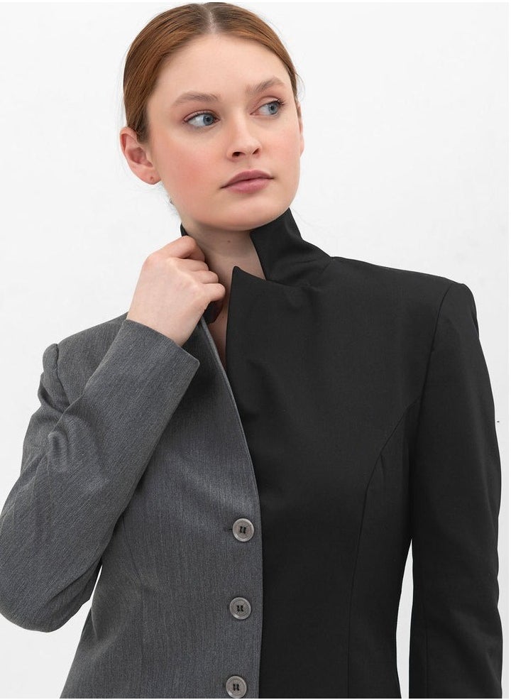 HYDRATION Hold on Suit Lining inside, Block Design Suit with a Dysfunctional Zipper at The Back - Elegant Gabardine Fabric Hold on Suit for Women, Grey & Black, XS