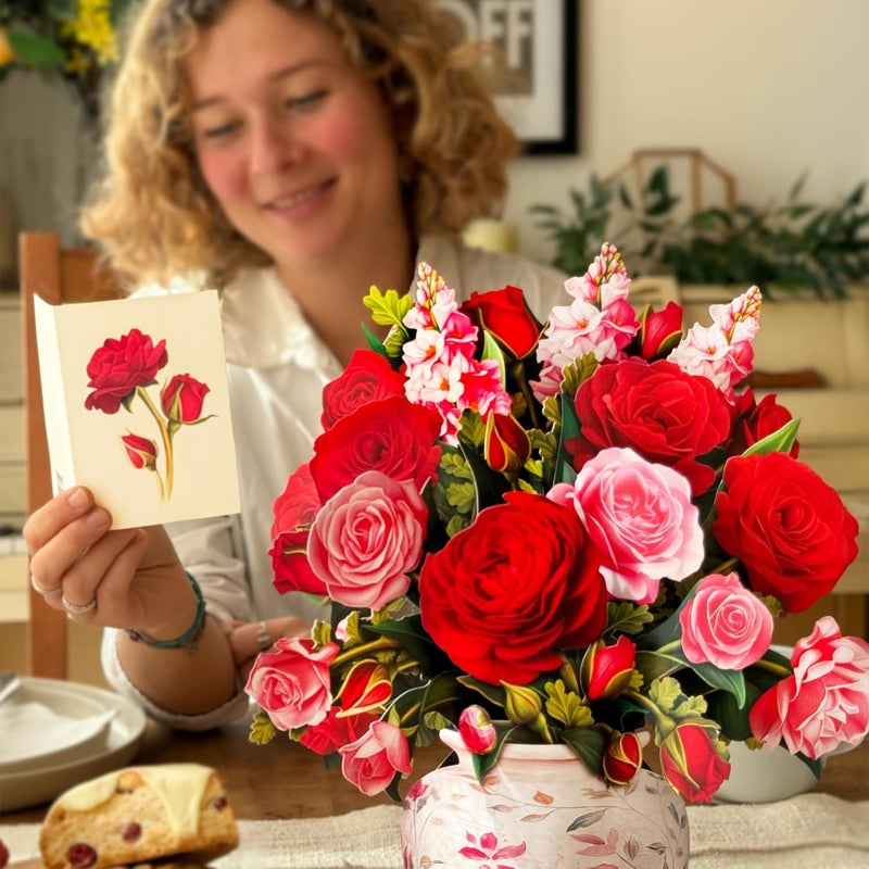 Freshcut Paper Blooming Roses 13 Inch Life-Sized 3D Pop Up Card – Anniversary, Valentine's Day, Mothers Day, Thank You, Gifts for Mom and Her – Includes Notecard and Envelope - Image 2