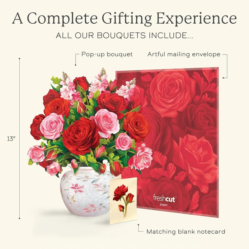 Freshcut Paper Blooming Roses 13 Inch Life-Sized 3D Pop Up Card – Anniversary, Valentine's Day, Mothers Day, Thank You, Gifts for Mom and Her – Includes Notecard and Envelope - Image 4