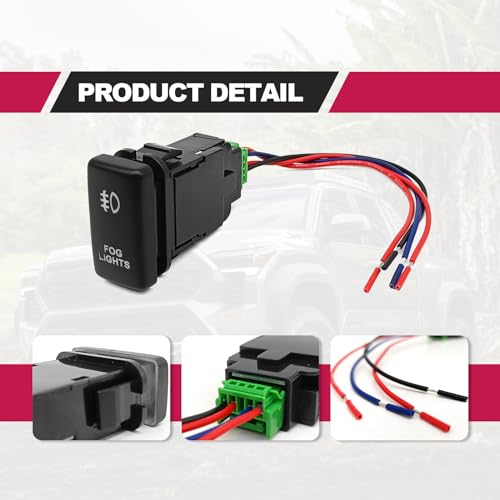 Vrasly LED Fog Light Symbol Push Button Switch with Connector Wire White Backlit On/Off Kit, Compatible with Tacoma Tundra 4Runner etc - Image 3