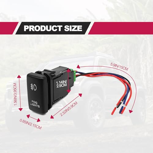 Vrasly LED Fog Light Symbol Push Button Switch with Connector Wire White Backlit On/Off Kit, Compatible with Tacoma Tundra 4Runner etc - Image 2