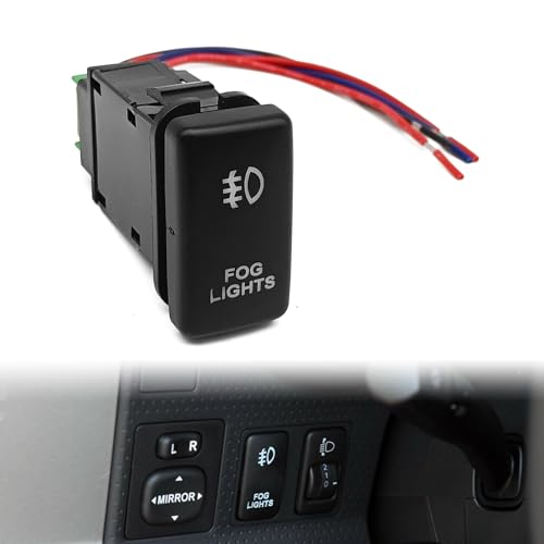 Vrasly LED Fog Light Symbol Push Button Switch with Connector Wire White Backlit On/Off Kit, Compatible with Tacoma Tundra 4Runner etc - Image 1