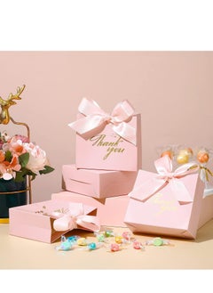 KASTWAVE Gift Bags, Thank You Party Favor Candy Bags Pure Pink Paper Gift Boxes Mini Paper Gift Bags with Pink Bow Ribbon Decor for Wedding, Bridal Baby Shower (9 Pcs 4.53 x 1.77 x 3.94 Inches)  - Image 2