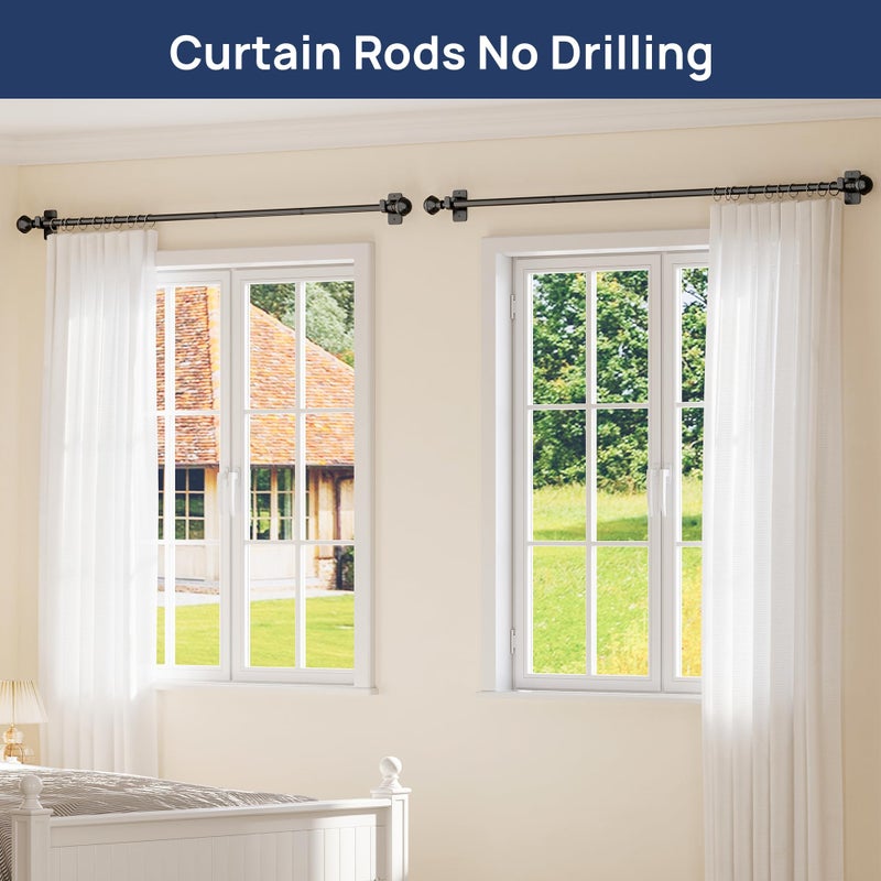 ENJOYBASICS 2 Pack No Drill Curtain Rods for Window 28 to 60 Inches, 5/8 Inch Diameter Renter Friendly Drapery Rod with Adhesive Brackets without Drilling, Adjustable from 27 to 65 Inches, Black - Image 3