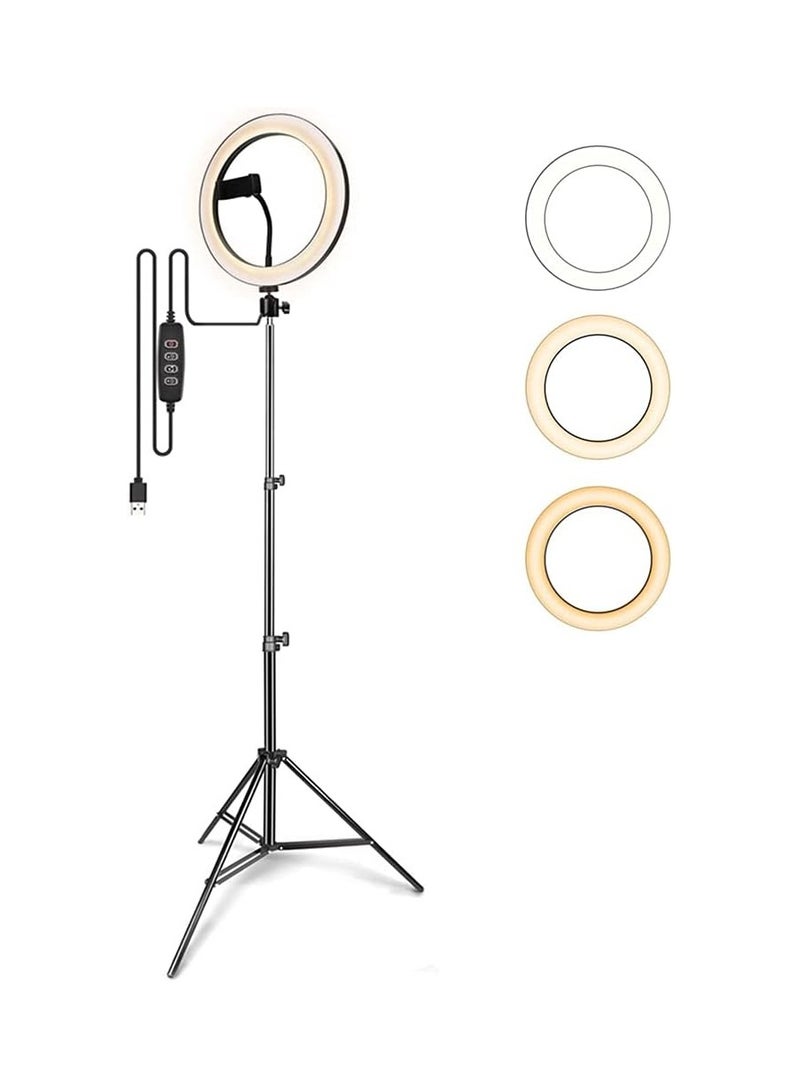 26cm Ring Light with 2m Adjustable Tripod Stand and Phone Holder – White, LED Lighting for Photography & Video - Image 1