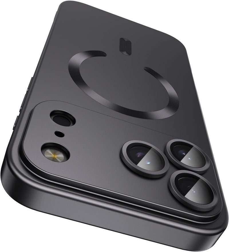 DIZORO Magnetic Case for (iPhone 17 Pro) Case [Compatible with MagSafe][Built-in Camera Lens Protector] Slim Soft Silicone Bumper Shockproof Metallic Luster Back Cover Phone Case - Black - Image 1