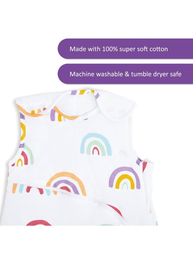 Pouch Sleeping Bag For Infant And Baby 2.5 Tog Clever Nappy Change Zip Material 100% Cotton For Temperatures Within 16 - 20 Celsius Suitable From 0 To 6 Months Max.Length 68 Cm - Rainbow