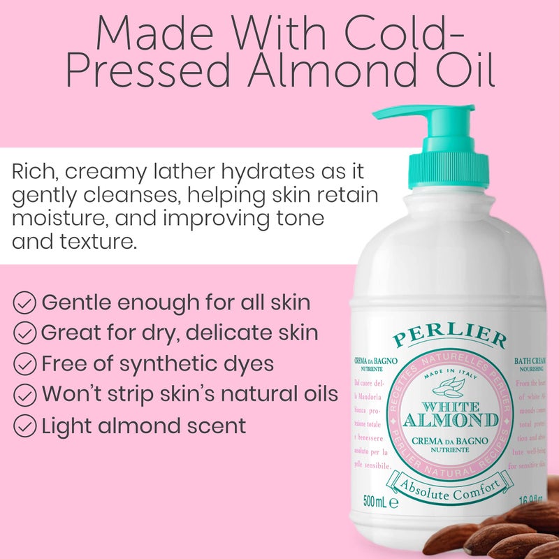 Perlier White Almond Shower & Bath Cream - Nourishing & Soothing Luxury Bath Cream Made with Almond Oil for Deep Moisturization and Hydration (16.9 Fluid Oz.) - Image 2