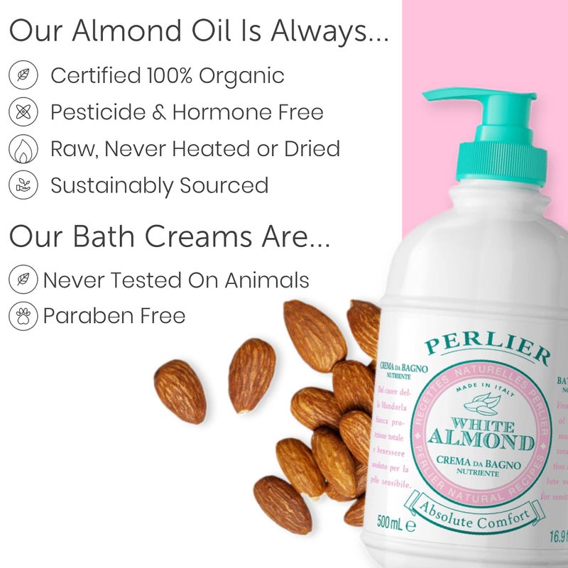Perlier White Almond Shower & Bath Cream - Nourishing & Soothing Luxury Bath Cream Made with Almond Oil for Deep Moisturization and Hydration (16.9 Fluid Oz.) - Image 3
