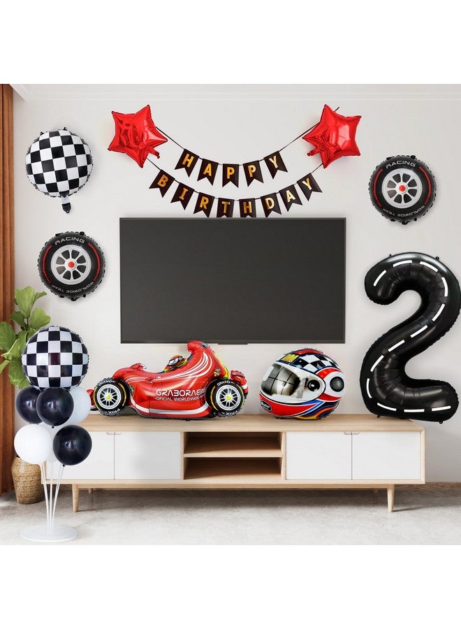 Piokio 9 PCS Race Car Balloons, Black Number 2 Balloon Checkered Balloonss for 2st Birthday Race Car Theme Party Decorations - Image 4