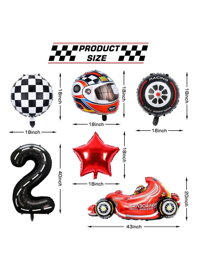 Piokio 9 PCS Race Car Balloons, Black Number 2 Balloon Checkered Balloonss for 2st Birthday Race Car Theme Party Decorations - Image 2