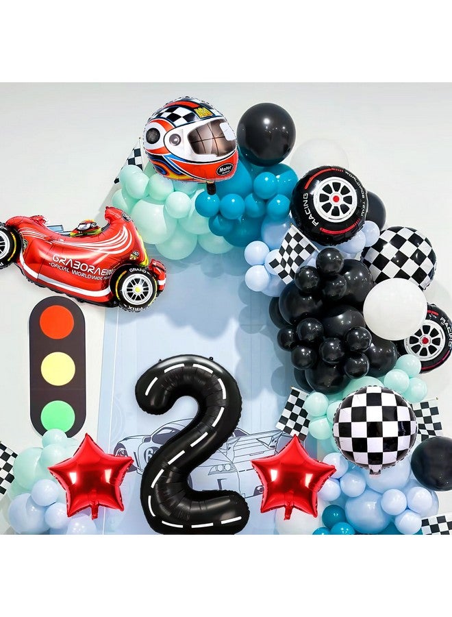 Piokio 9 PCS Race Car Balloons, Black Number 2 Balloon Checkered Balloonss for 2st Birthday Race Car Theme Party Decorations - Image 5