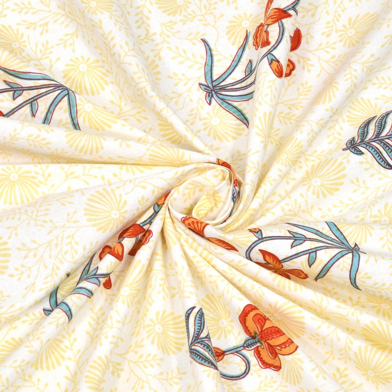 BLOCKS OF INDIA Hand Block Printed 200 TC Cotton King Size Bedsheet (Grey Orange Flower) - Image 4