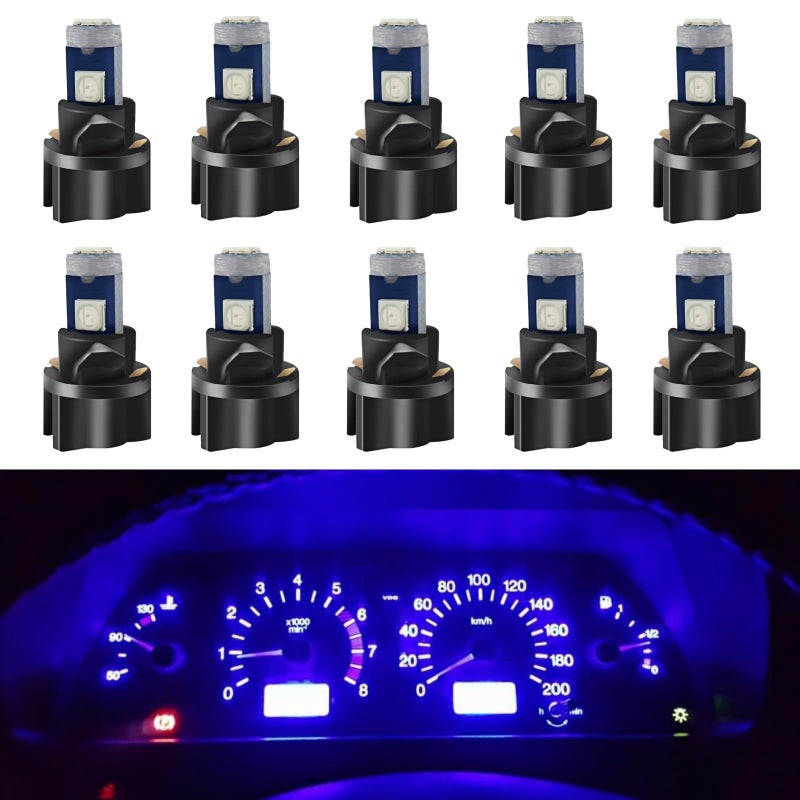 WLJH 10 Pack Blue Canbus T5 Led Bulb 2721 37 74 Wedge Lamp PC74 Twist Sockets Dash Dashboard Lights Instrument Panel Cluster Leds Replacement - Image 1