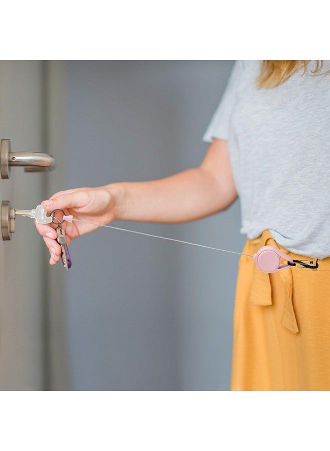 Soleebee Retractable Keychain Key Ring, Retractable Badge Reel Key Holder With Detachable Carabiner & 24'' Retractable Steel Wire Cord (Pink) - Image 5