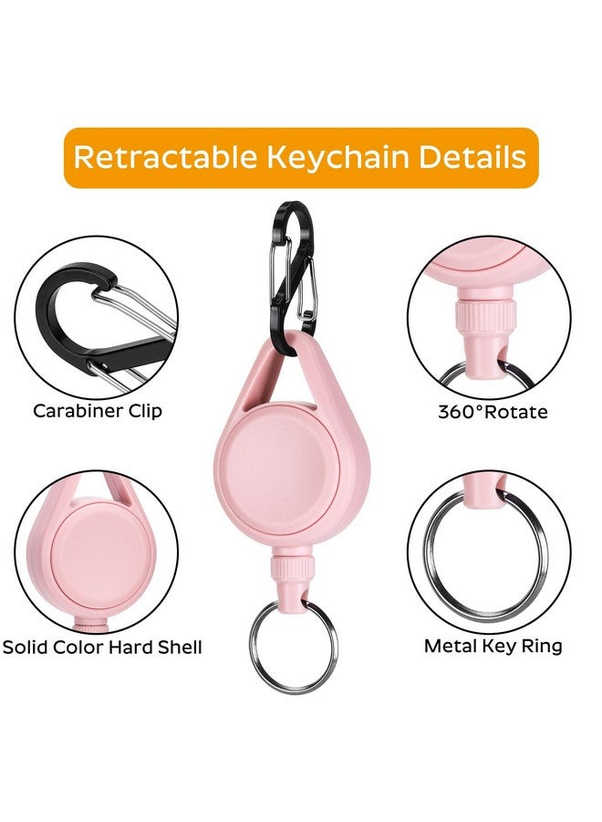 Soleebee Retractable Keychain Key Ring, Retractable Badge Reel Key Holder With Detachable Carabiner & 24'' Retractable Steel Wire Cord (Pink) - Image 3
